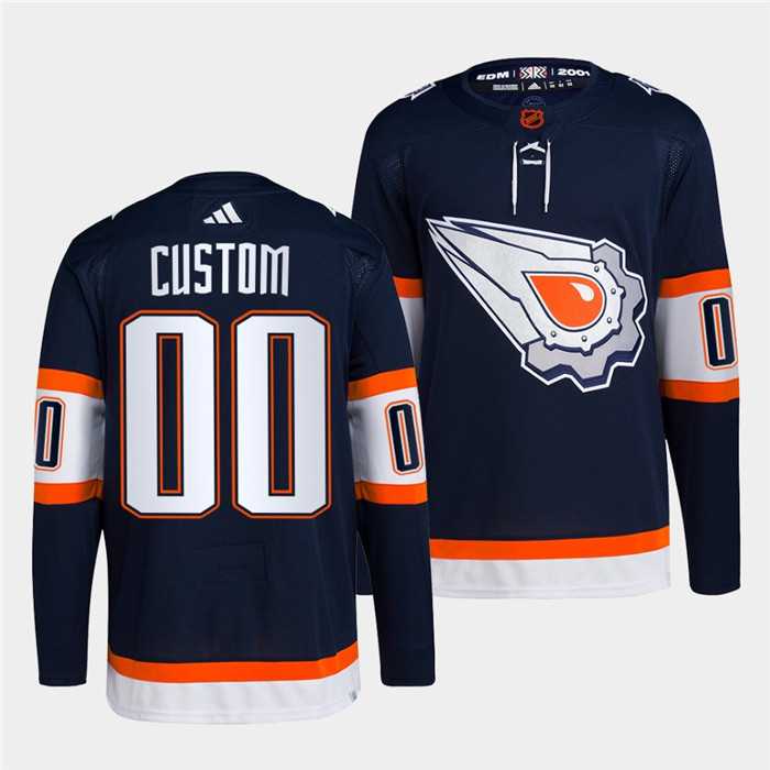 Mens Edmonton Oilers Custom Navy 2022-23 Reverse Retro Stitched Jersey->customized nhl jersey->Custom Jersey